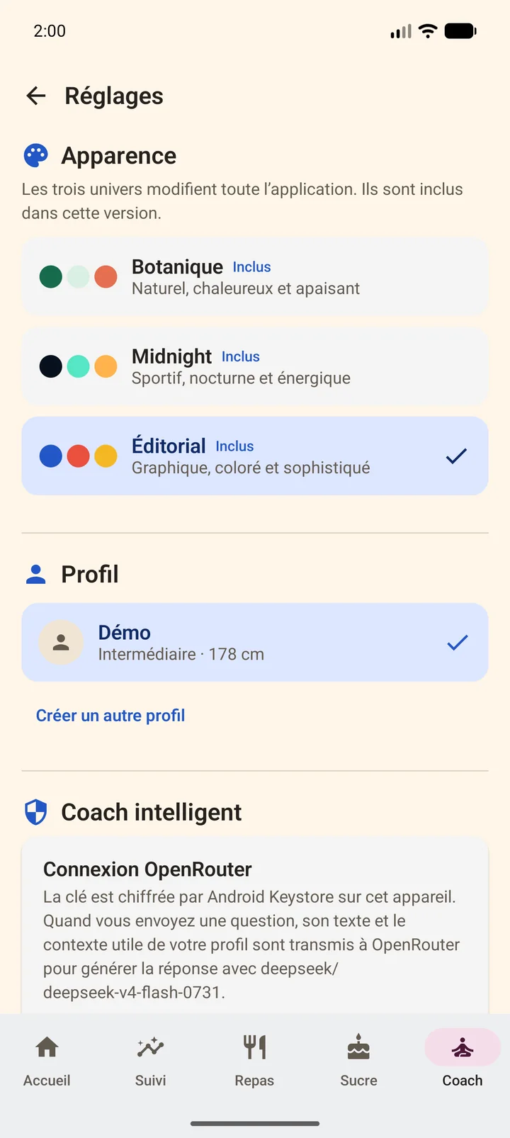 Réglages FitApp Éditorial